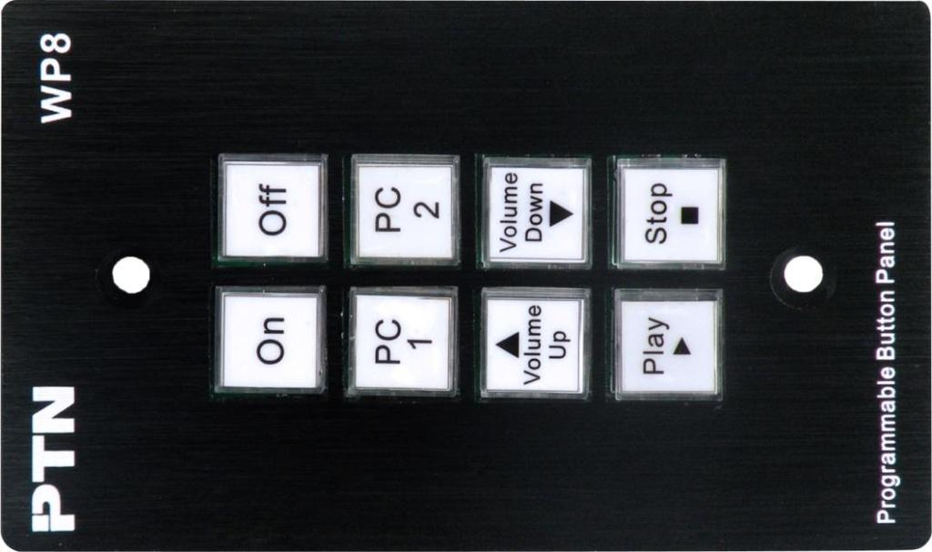 1 Introductions of the Front Panel Crystal and luminescent, programmable buttons: Every button can be programmable with PTN software PS-WP. Connect the PC via USB or RS232.