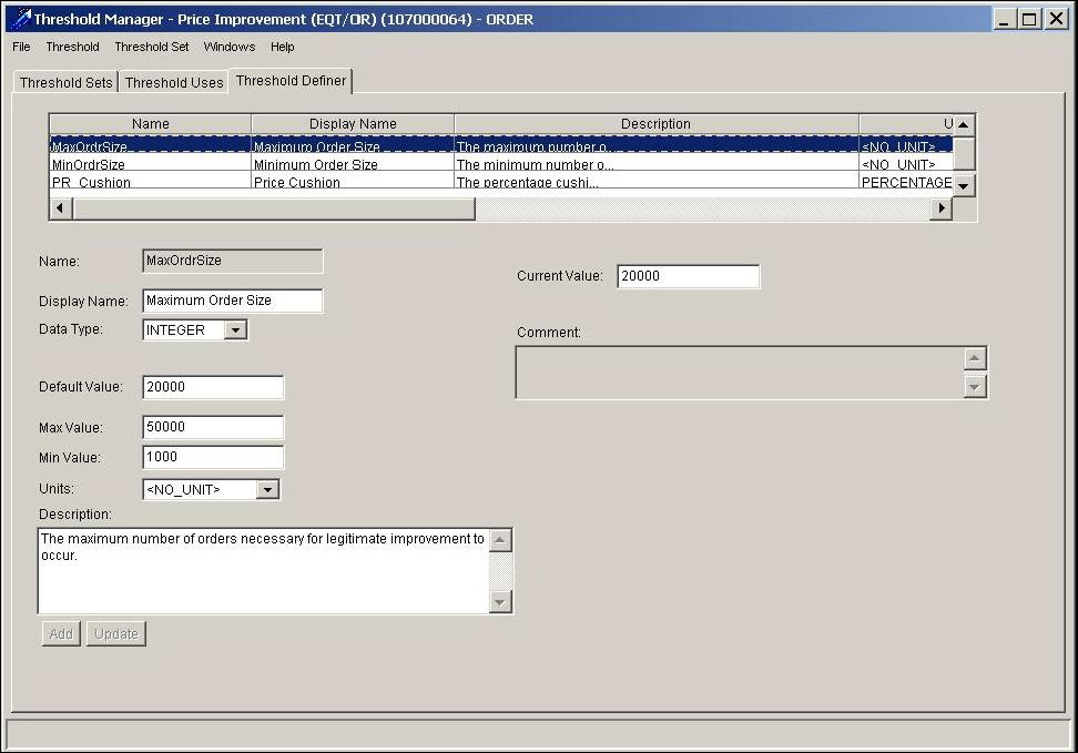 Threshold Manager Components Chapter 7 Threshold Manager Threshold Manager Components You can access the Threshold Manager by selecting the Thresholds option in the Scenario Manager Windows menu