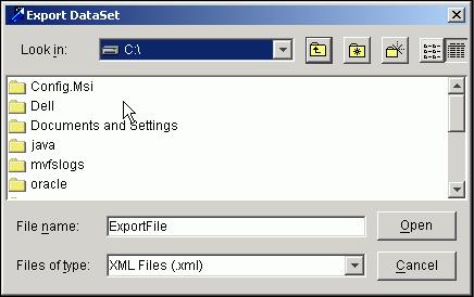 Exporting a DataSet Chapter 3 DataSet Editor Exporting a DataSet You can export any dataset that you create in the DataSet Editor to an extensible Markup Language (XML) file.