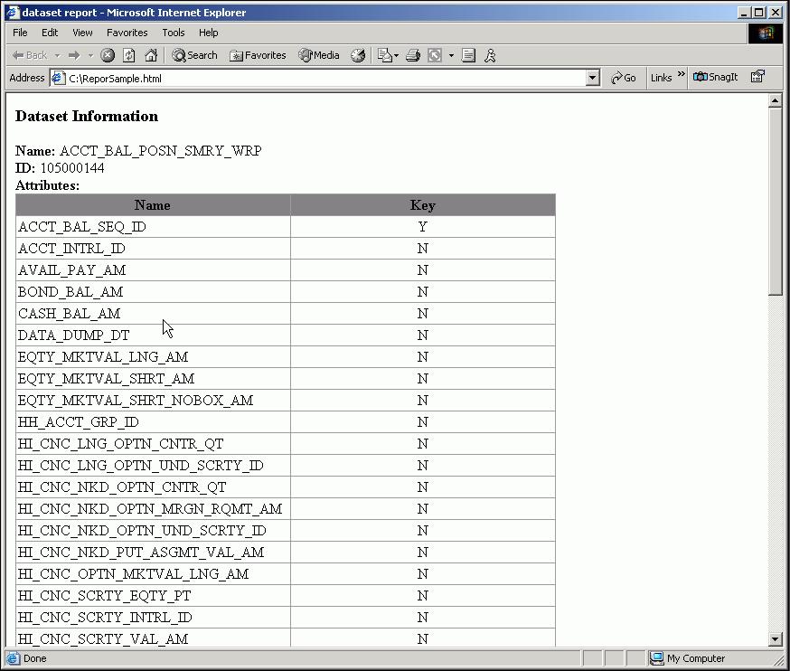 Generating a DataSet Report Chapter 3 DataSet Editor Generating a DataSet Report You can generate a dataset report that enables you to easily view the attribute names in the dataset, the SQL code of