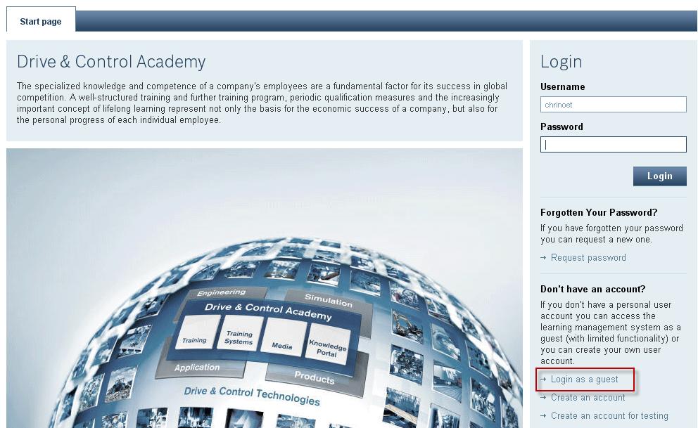 Bosch Rexroth elearn Word Login as a guest for free (limited access) to