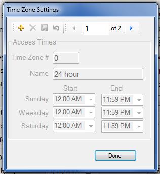 Time Zones: A Time zone is a list of the days of the week (Sunday, Weekday and Saturday) and times that codes will be accepted.