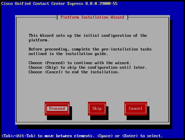 Installing Unified Contact Center Express Step 7 If an earlier version of the software is currently installed on the server, the Proceed with Install window displays the software version currently