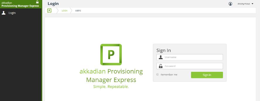 Section 7.0 akkadian Provisioning Manager Express Initial Configuration After completing the installation, akkadian Provisioning Manager Express 4.