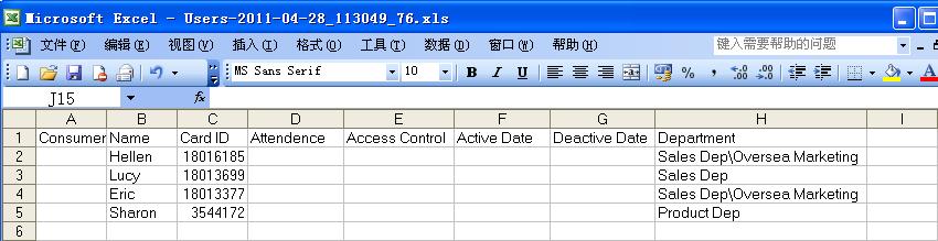 If the document has already users information, delete, and then create new users data table. You just create users ConsumerNO, Name, Card ID and Department of the data.