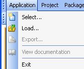 application selection window showing the library of available applications. Load - allows you to load an extracted application. Export - enables the saving of the.