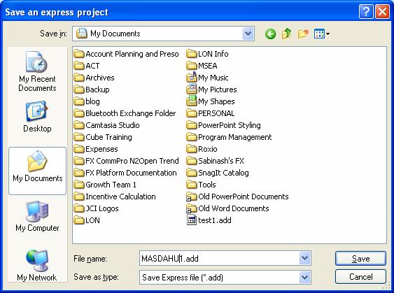 22 FX Builder Express User s Guide Saving a Work-in-Progress (WIP) File You can save on-going projects as a work-in-progress file for later modification.