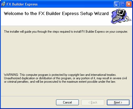 FX Builder Express User s Guide 5 Installing FX Builder Express To install FX Builder Express: 1. Close all open programs. 2.