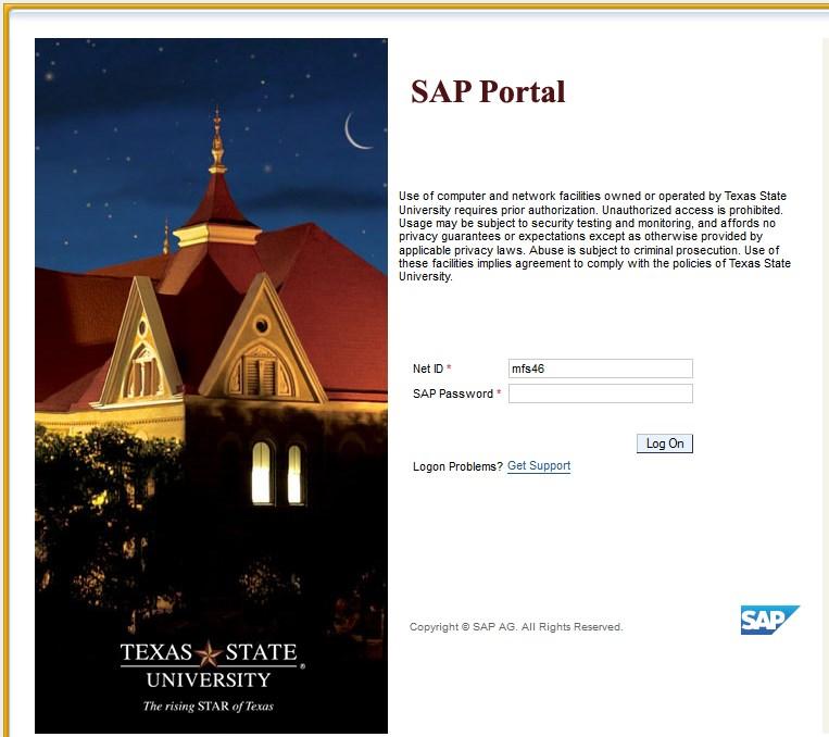 txstate.edu STEP : Select SAP Portal.