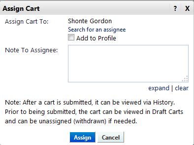 Assigning a Cart STEP 5: Click [select] hyperlink