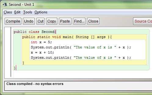 Click Compile. If there are errors, fix them and click Compile again. Notice that + has two different meanings.