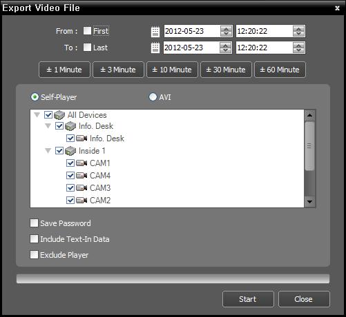 iras (Remote Administration System) A-B Export Video File: Sets up the section of video to be exported by using the timetable. Select A-B Export Video File from the export menu.