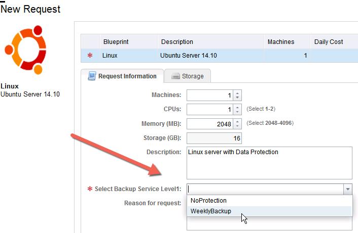 Chapter 6: Data Protection 2. Within the virtual machine blueprint, select the required backup service level, as shown in Figure 151.