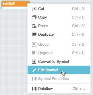 Dataflow Symbols and Dataflow Repeaters How to Enter Symbol Editing Mode The following interactions enter symbol editing mode for a dataflow symbol: Right-click a symbol instance in the Dataflow