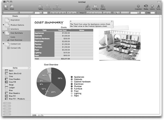 Chapter 1: Starting Out with iwork 09 11 more tables (traditional spreadsheets), zero or more charts, as well as other iwork objects, such as graphics, text boxes, movies, and audio.