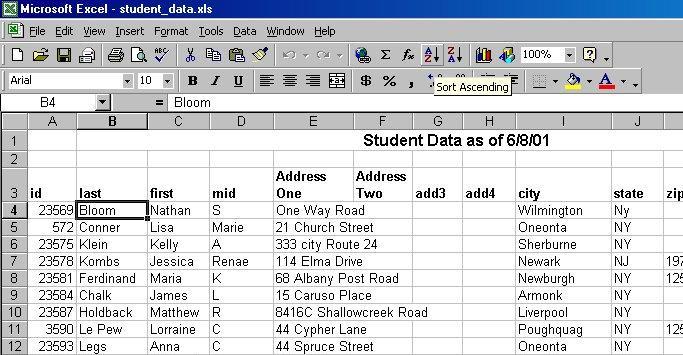 Sorting Data in Excel In Excel, a list is a collection of related information arranged in column and row format. The data is arranged as a series of rows labeled with column headings.