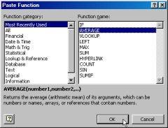 4. If working in Excel 000 (or if you chose more functions in Excel 003), you will see the paste function dialog. 5. Select the function you wish from the list on the right side of the screen. 6.