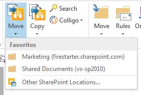 To enable or disable this setting, see Managing Settings. Using the Move and Copy Buttons To move or copy an email to a SharePoint folder: 1.
