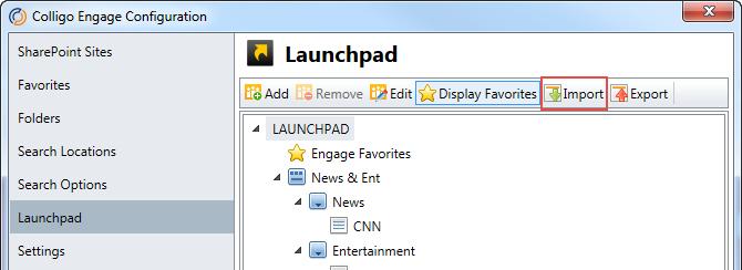To import a Launchpad configuration file: 1. In the Launchpad configuration dialog, click the Import button.