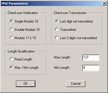 ScanManager User Guide 3.11 MSI Select the check box so that the scanner can read MSI barcodes. Advanced settings are provided as shown below.