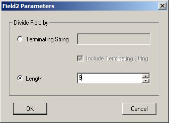 Set Field1 Parameters: divide field by Length, and set length to "10". Field1 = from the 1st character to the 10th character 3.