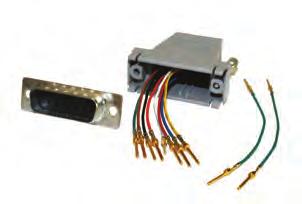 DB25 male or female data ports to an 8 position modular jack interface. It includes the data connector, two piece ABS plastic shell, and thumbscrews. It is customizable for any application.