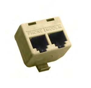 (marked PHONE) and a 6 position 2 wire jack for data transmission (marked MODEM). This adapter is designed for combining voice and data transmission through a single modular jack.