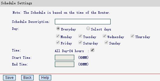To add a new schedule, the steps below. 1. Click Add. 2. In Schedule Description field, create a unique description for the schedule (e.g. Schedule_1). 3.