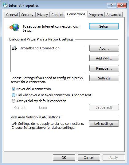 4) Click LAN settings, deselect the