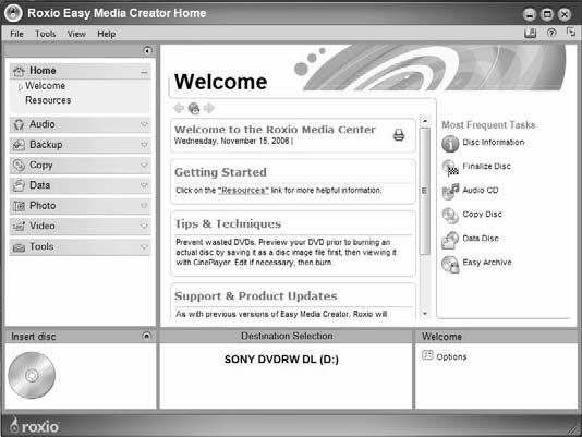 Roxio Easy Media Creator Roxio Easy Media Creator is perfect for backing up large amounts of data to recordable optical discs.