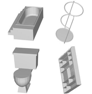 Figure 4. Sample 2D projections of 3D CAD models from ModelNet40. Top-left: bathtub, top-right: stool, bottom-left: toilet, bottom-right: wardrobe.