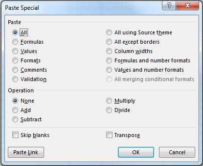 Controlling Paste Special The details of Paste Special can be controlled. Click in the cell where the information or formatting is to be pasted.
