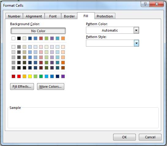 Gradient Shading A cell or block of cells can be given a gradient shading. Highlight the block of cells. In the Cells group, click on Format and choose Format Cells. Click on the Fill tab.