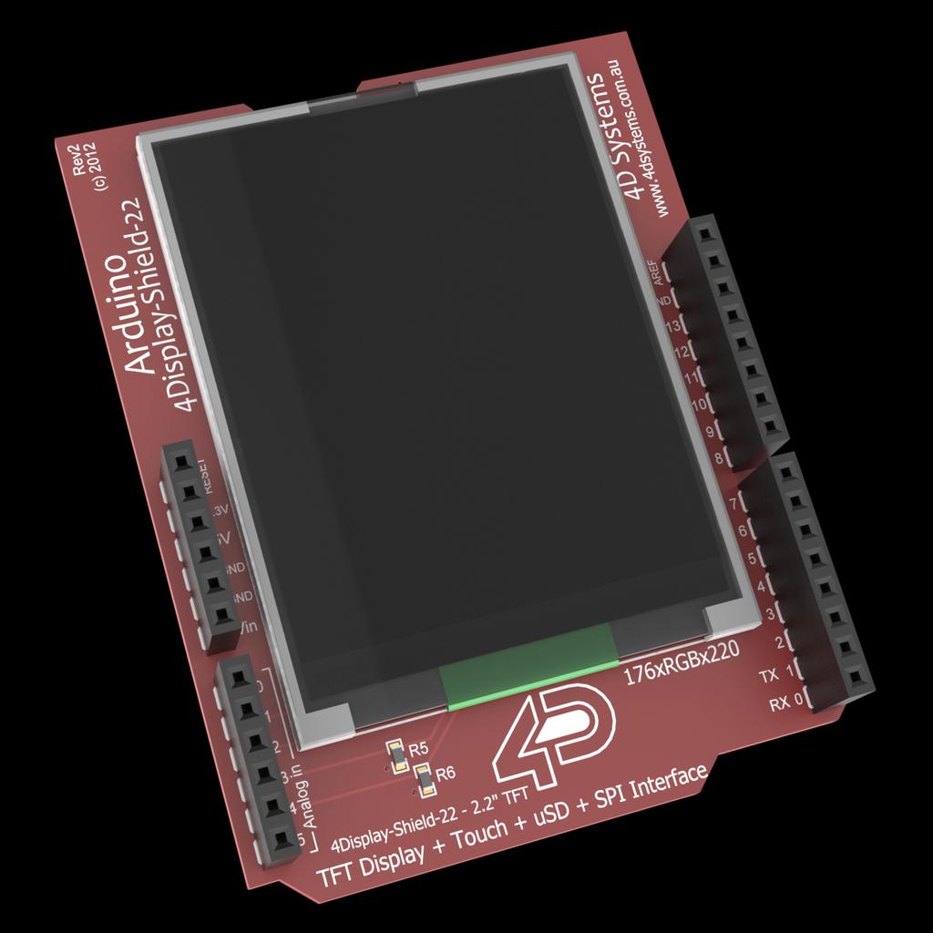 Arduino Shield 4D SYSTEMS 3. Hardware Description 3.1. Arduino Shield The is an Arduino Shield featuring a 2.2 LCD-TFT display with resistive touch screen.