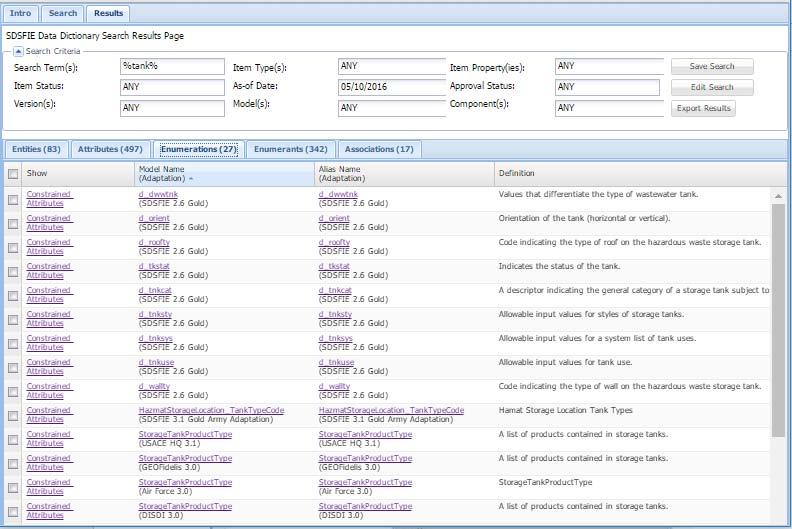 2.3.3.3 Enumerations Tab The Enumerations tab lists all of the Enumerations that match your selected search criteria.