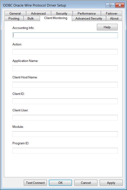 Chapter 5: Using the Driver Client Monitoring Tab The Client Monitoring tab allows you to specify additional data source settings.