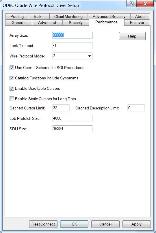 Configuring and Connecting to Data Sources Performance Tab The Performance tab allows you to specify your performance data source settings.