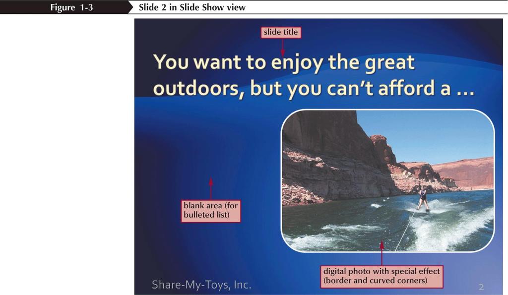Viewing a Presentation in Slide Show View When you prepare a slide show, you can add special effects to the show: