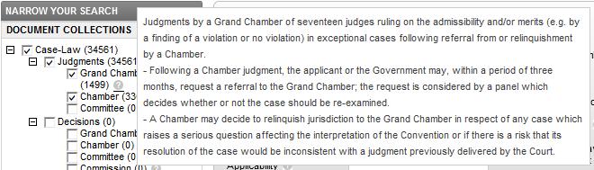 specific: you can choose between Grand Chamber, Chamber, Committee, Commission and Screening