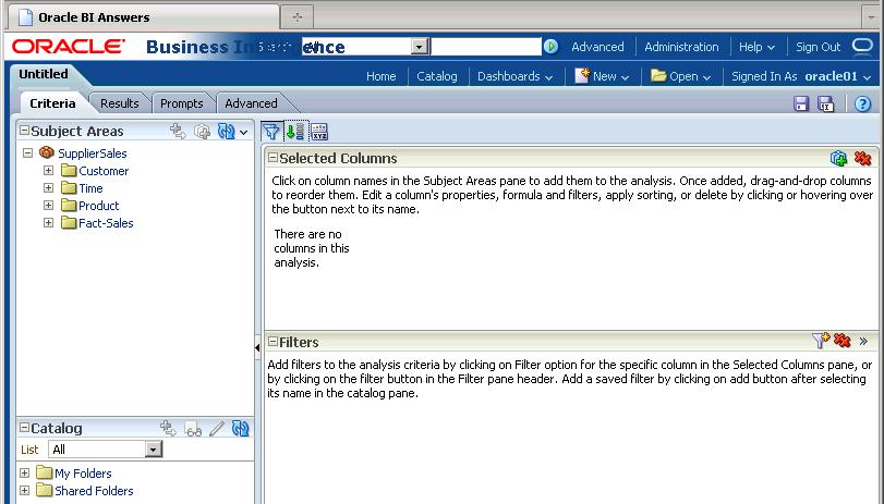 Analysis Editor Provides an area to create, modify, and save analyses, filters, and selections.