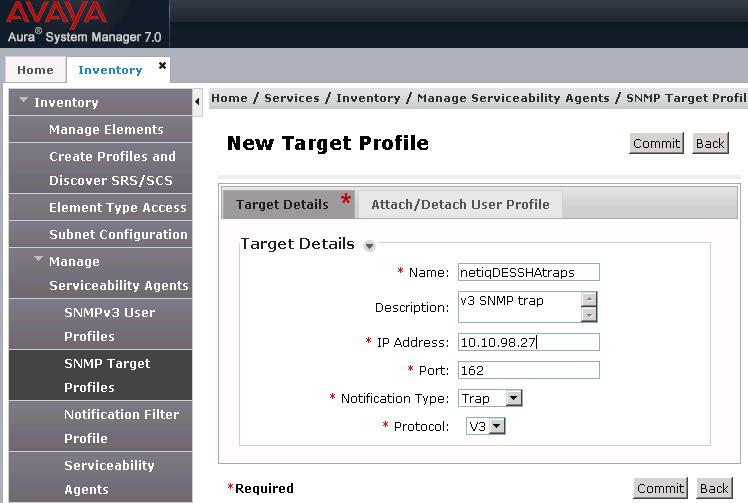 5.4. Administer SNMPv3 Target Profiles Configure AppManager as target profile to receive traps.