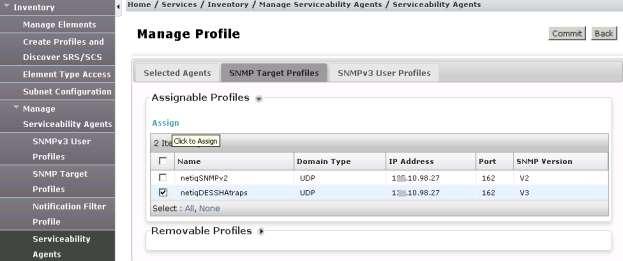 Click on SNMP Target Profile tab, select target profile create in