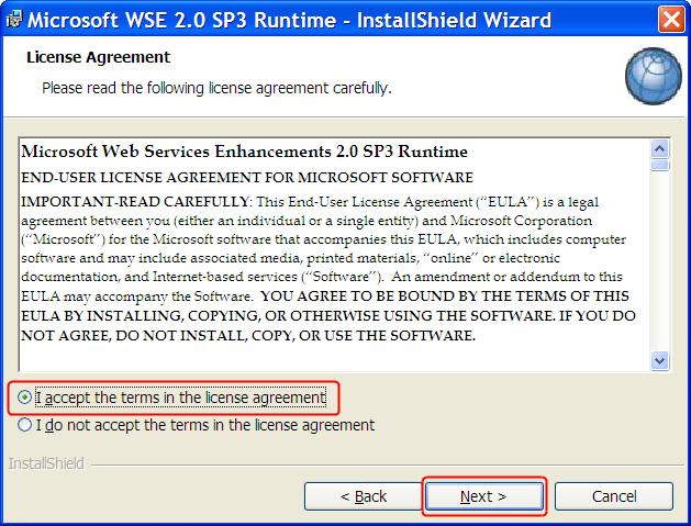 23. The License Agreement displays. Figure 11. License Agreement 24. Read the agreement, select I accept the terms in the license agreement, then select Next.
