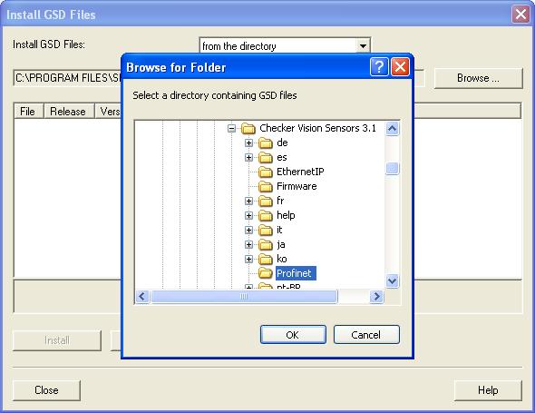 5. Browse to the location where the GSD file was installed (or the location where you saved the GSD file if it was downloaded from the web). PROFINET 6.