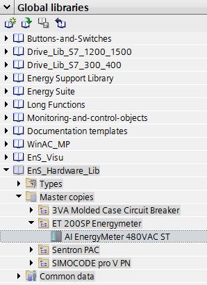 Open the ET 200SP Energy Meter folder in the global library in Master copies. 6.