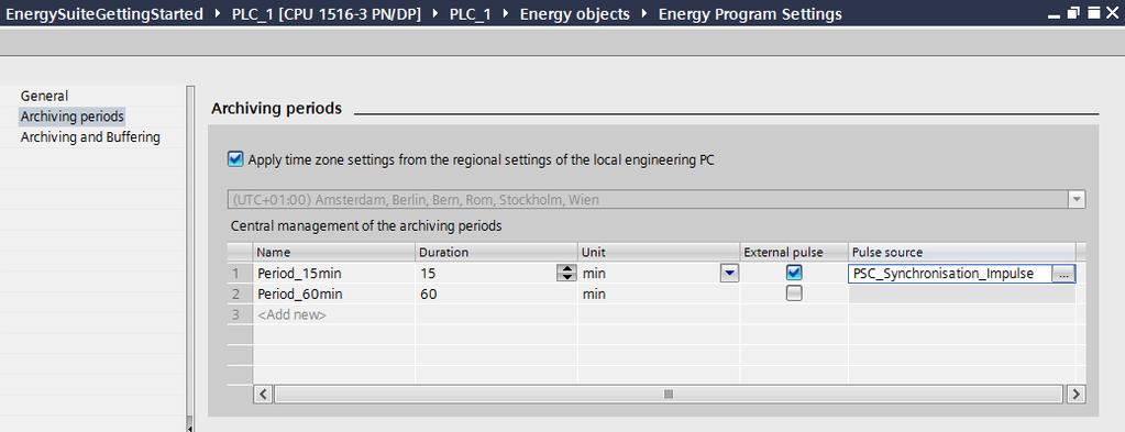 This is mainly useful for electric variables, in order to acquire the energy data at the same interval as the energy suppliers. Other settings for the archiving of data can be found in chapter 5.