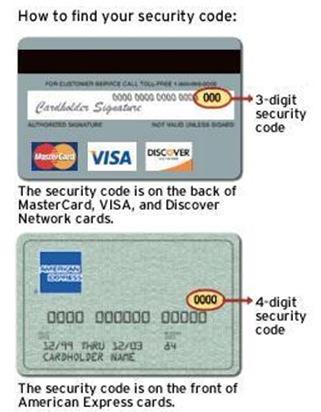 For the Security Code field, an image for assistance is provided for you on how to locate the security code on your credit card.