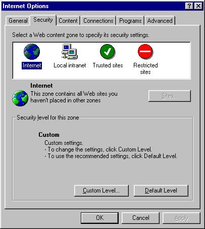 security settings for Internet Explorer. 3.