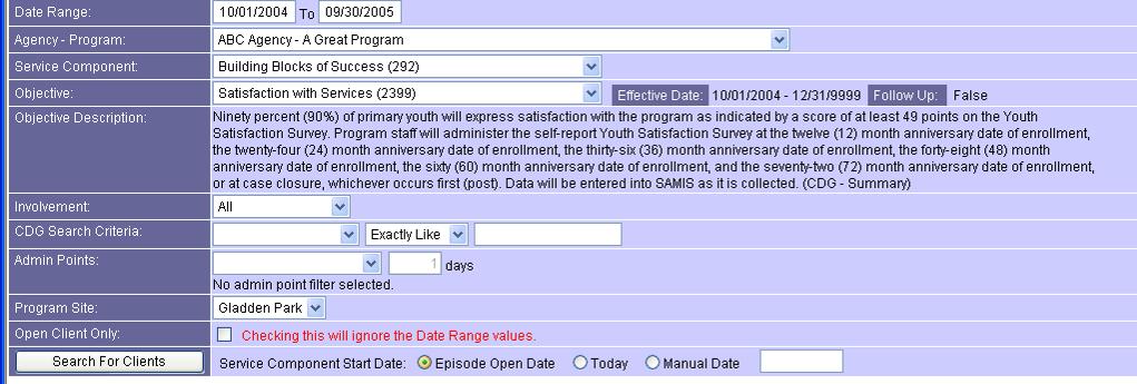 Chapter 10 - Measurable Objective Quick Entry This MO Module is not being used by the Children s Services Council of Broward County Utilizing this module, the user receives a list of participants