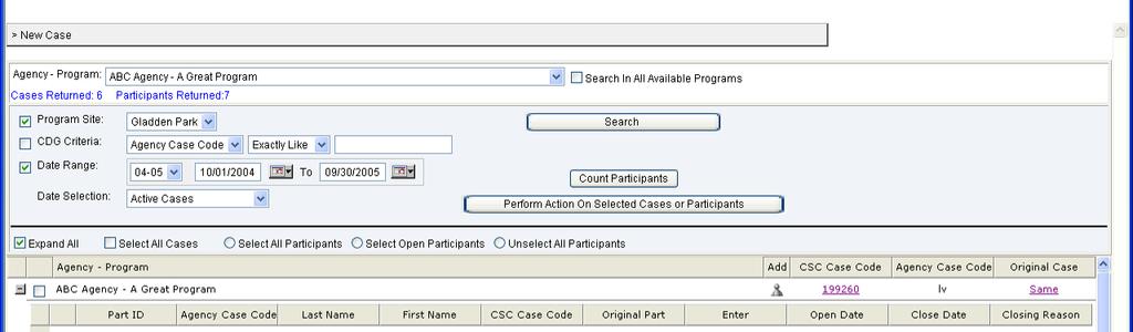 Performing Actions To perform actions on one or more cases or participants, follow these steps. 1. From the SAMIS Main Menu, click the Case Data Gatherer hyperlink. 2.